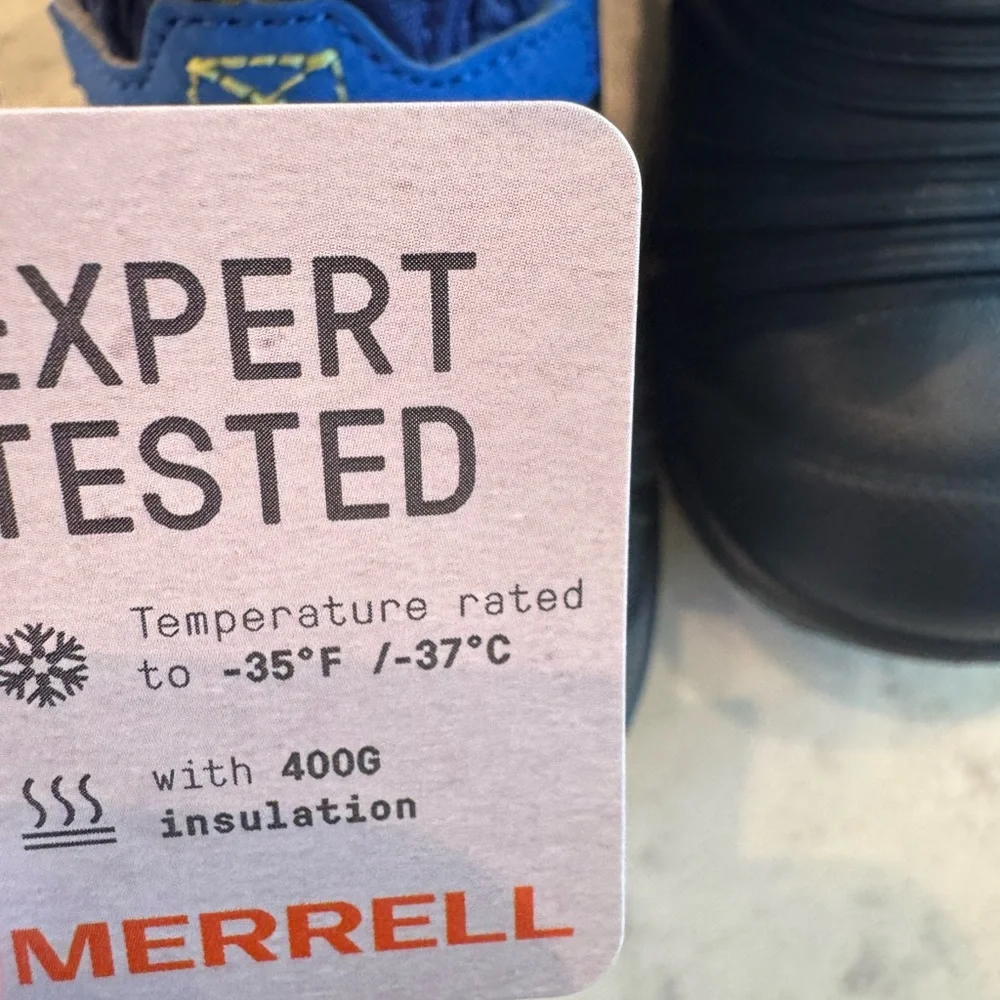 Merrell Kids Blue and Neon Yellow Waterproof Snow Boots
